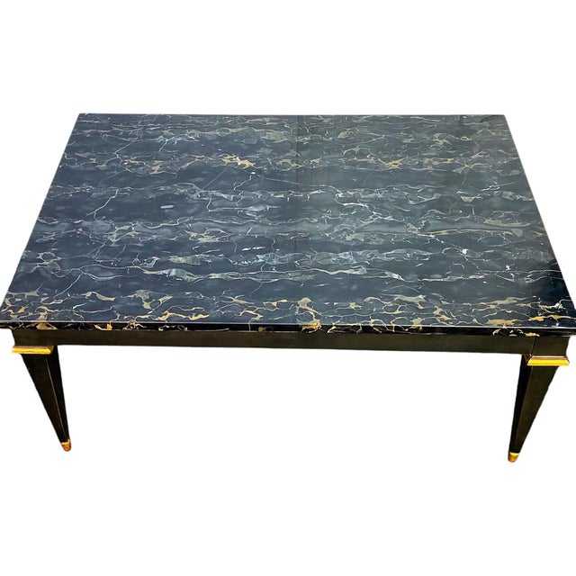 Neo-Classical Style Ebonized & Gilt Marble Top Coffee Table by Baker Furniture For Sale In Atlanta - Image 6 of 8