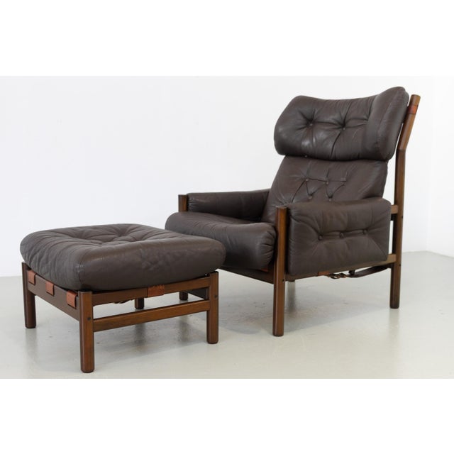 Mid-Century Modern Set of Mid-Century Modern Scandinavian Safari Lounge Chair and Ottoman by Bruksbo, 1970s For Sale - Image 3 of 18