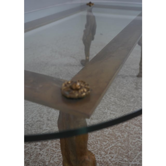 Glass Vintage Bronze Swan Frame Glass Top Coffee Table For Sale - Image 7 of 13