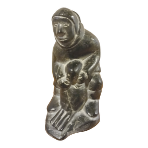 Artist Signed Vintage Inuit Soapstone Sculpture of a Hunter With Seal