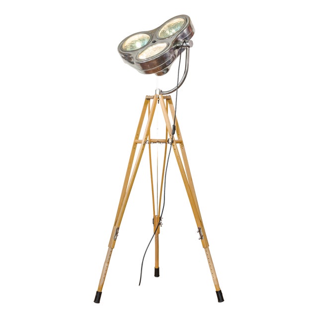 Hospital Surgical Spotlight Floor Lamp on Army Crutch Tripod from Heraeus Hanaulux London, 1990s For Sale