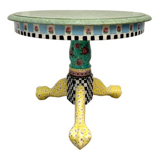 Vintage Folk Art Hand-Painted Accent Table in the Style of Mackenzie-Childs For Sale