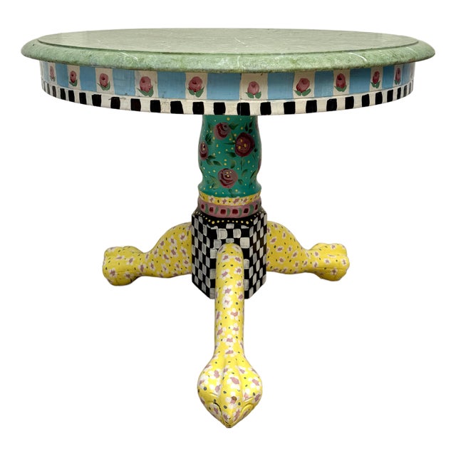 Vintage Folk Art Hand-Painted Accent Table in the Style of Mackenzie-Childs For Sale