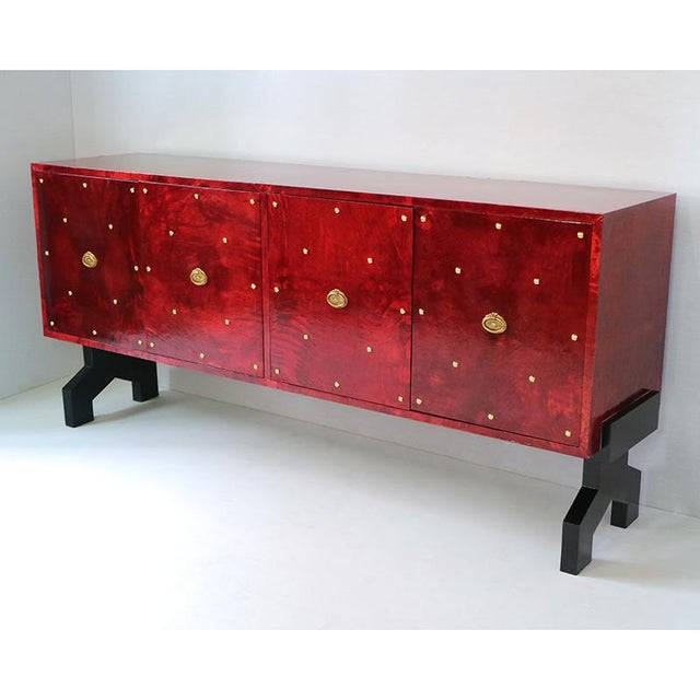 Four-Door Sideboard in Red Parchment, 1980s For Sale - Image 4 of 10