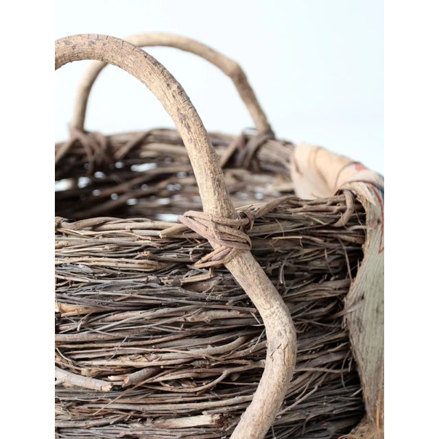 Brown Antique Painted Bark Basket For Sale - Image 8 of 12