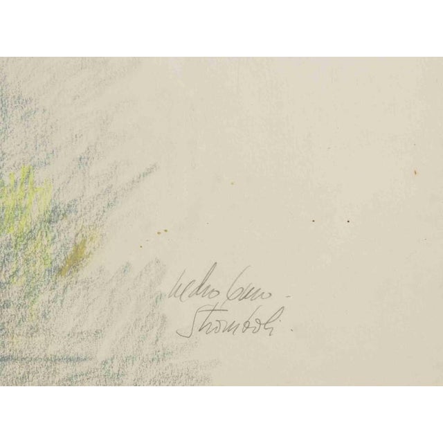 Stromboli is an artwork realized by Pedro Cano, 1980s. Pastel and watercolor on paper. h 72 x 92.5 cm with frame ; Sheet...