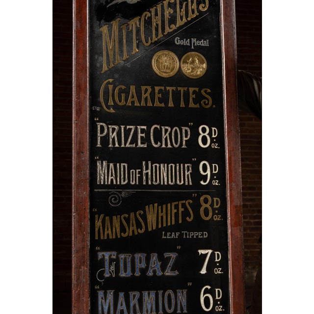 Late 19th Century Early Reverse on Glass Gold Leaf Painted Mitchell's Cigarettes Sign For Sale - Image 5 of 9