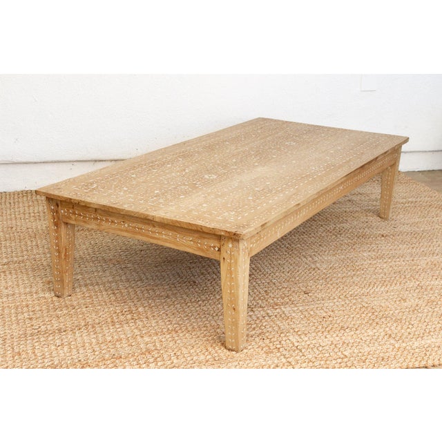 Wood Large Enchanting Bleached Wood Inlaid Coffee Table For Sale - Image 7 of 11