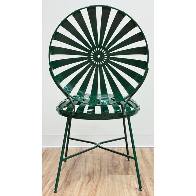 Metal Antique Green Francois Carre Sunburst Garden Chairs, Pair For Sale - Image 7 of 15