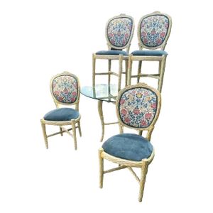 Faux Bois Dining Table and Four Chairs by Andre Originals With New William Morris 'Rose' Linen Upholstery - Vintage Late 20th Century