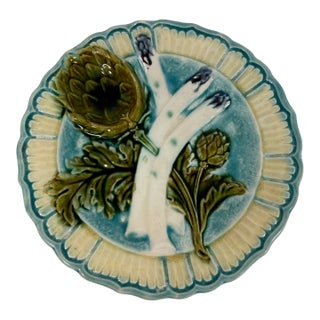 Antique 1890s French Salins Majolica Asparagus Plate For Sale