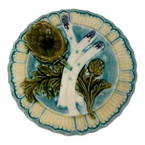 Antique 1890s French Salins Majolica Asparagus Plate