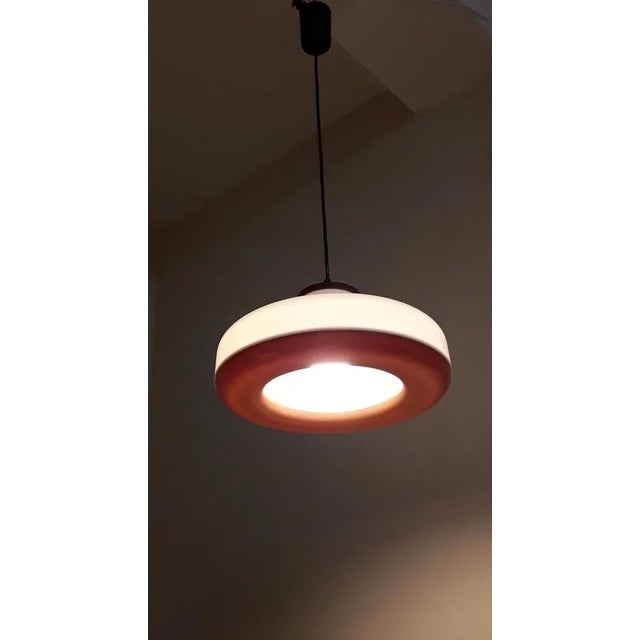 1970s Vintage Ceiling Lamp with White and Brown Plastic Shade, 1970s For Sale - Image 5 of 6