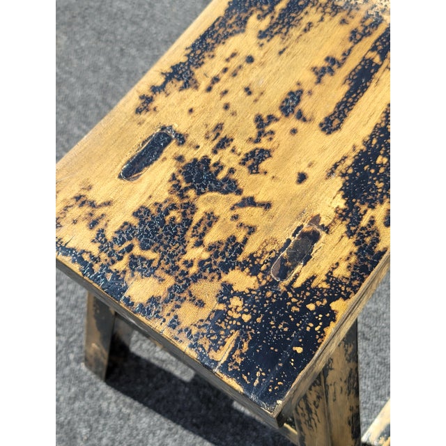 Wood Vintage French Country Farmhouse Chic Metalic Gold & Black Crackle Bench Stool For Sale - Image 7 of 13