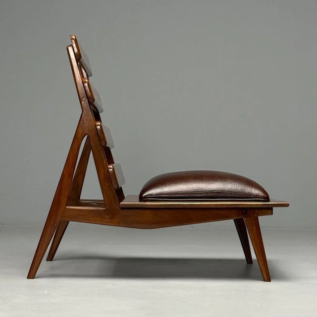 Brazilian Mid-Century Modern, Sculptural Lounge Chairs, Mahogany, Leather For Sale - Image 9 of 10