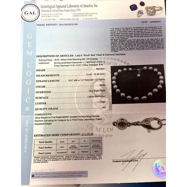 2010s Fine South Sea Pearl Diamond 18 Karat Necklace Certified For Sale - Image 5 of 9