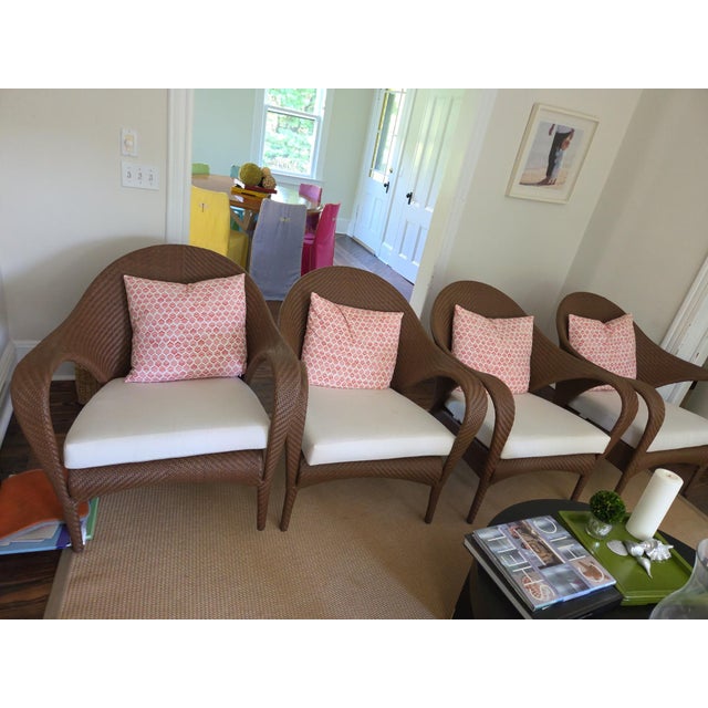 Richard Frinier for Dedon 'Tango' lounge chairs. Woven rattan in herringbone weave in a neutral, naturally organic looking...