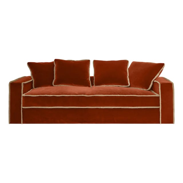 Rafaella Two-Seater Sofa in Dark Orange Velvet with Camel Beige Trim from Biosofa For Sale