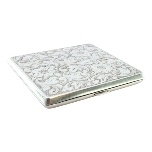 Silver Cardboard Box with Floral Engravings, High Back Friezes and Hinged Lid For Sale