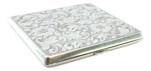 Silver Cardboard Box with Floral Engravings, High Back Friezes and Hinged Lid