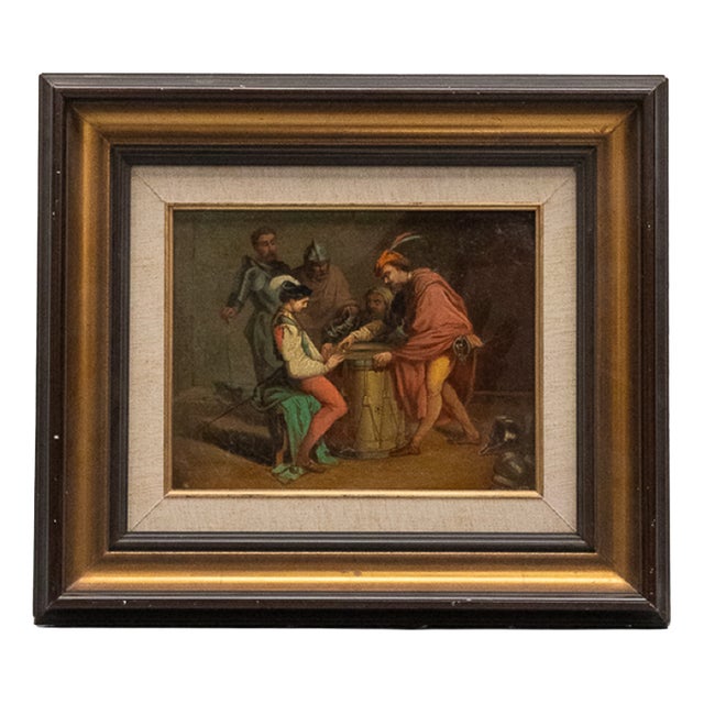 Théophile Lybaert, Flemish Genre Scene of Dice Players, 19th Century, Oil on Canvas, Framed For Sale