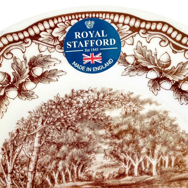 English Royal Stafford English Brown Transferware Ducks & Acorns Thanksgiving Salad Plates - Set of 12 For Sale - Image 3 of 6