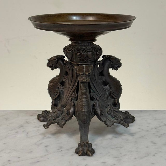 Pair of Renaissance Revival Bronze Rose Bowl ~ Pillar Candle Stands For Sale - Image 11 of 18