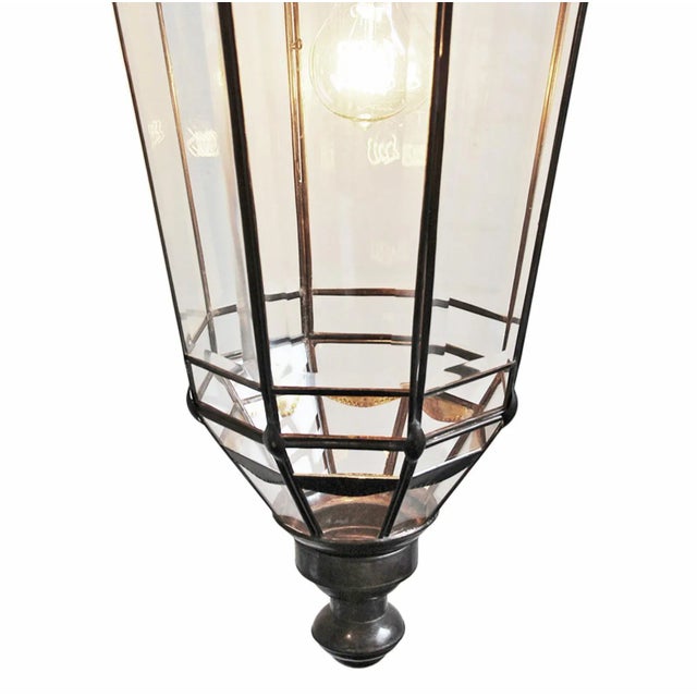 Transitional Transitional Beveled Glass & Iron Pendant Light For Sale - Image 3 of 6