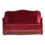 Danish 2-Seater Sofa in Red Velour with Ash Legs, 1970s For Sale