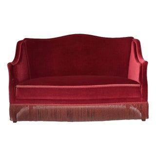 Danish 2-Seater Sofa in Red Velour with Ash Legs, 1970s For Sale