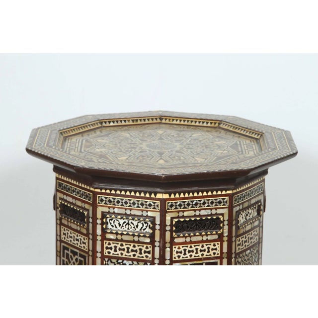 Pair of Antique Ottoman Moorish Abalone Mother-of-Pearl Inlaid Pedestal Tables For Sale - Image 10 of 11