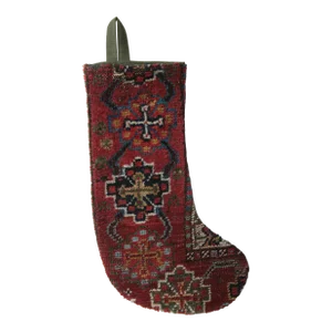 1910s Christmas Design Made From Antique Rug Wall Hanging Stocking