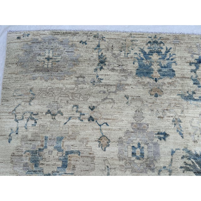Oushak Handmade Wool Rug With Oversized Blue Florals For Sale - Image 4 of 8