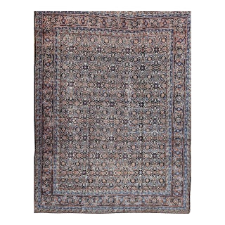 Antique Persian Tabriz Rug, Hand-Knotted Wool, Allover Herati Geometric Pattern, Ivory & Blue, 8x12 For Sale