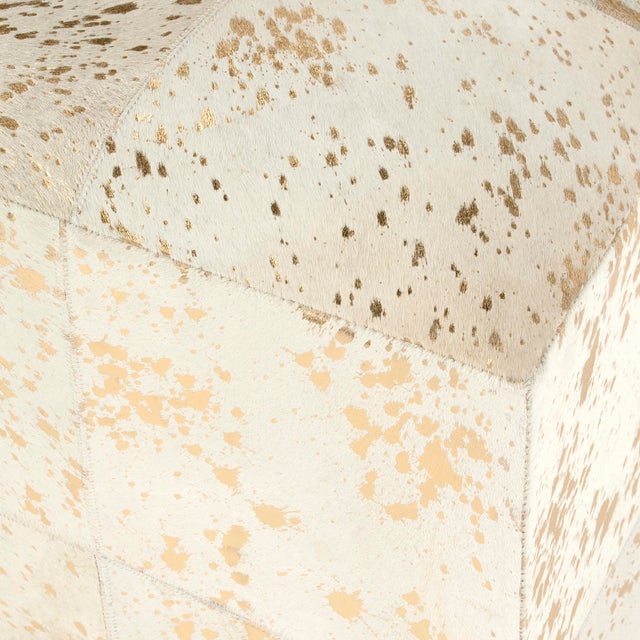 Victorian Hair on Hide with Spots Cube Ottoman, White & Gold For Sale In Chicago - Image 6 of 10