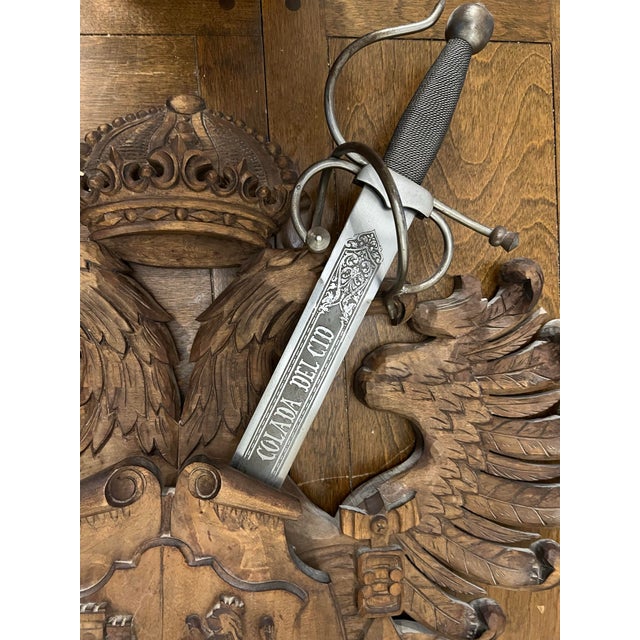 Mid 20th Century Vintage Carved Wood Coat of Arms of the Holy Roman Empire With Swords For Sale - Image 5 of 12