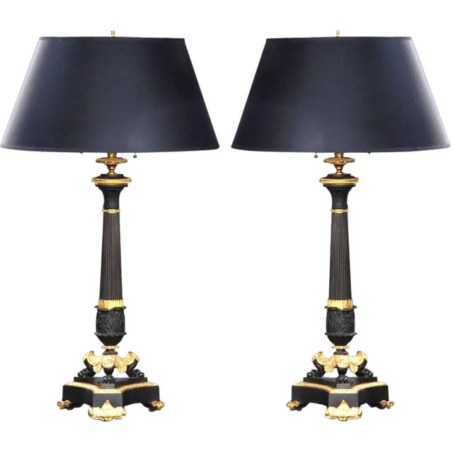 French Bronze and Ormolu Lamps - a Pair For Sale