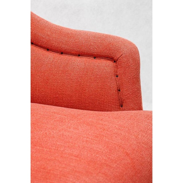 Napoleon III Brique Linen Salon Chair and Tufted Ottoman, Set of 2 For Sale - Image 9 of 16