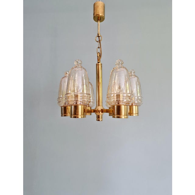 Brass Chandelier with Amber Bubble Glass Globes, 1970s For Sale - Image 16 of 18