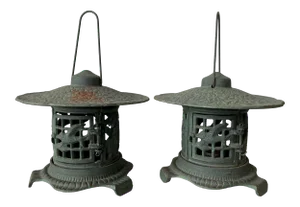 Antique Chinese Cast Iron Pagoda Garden Lanterns