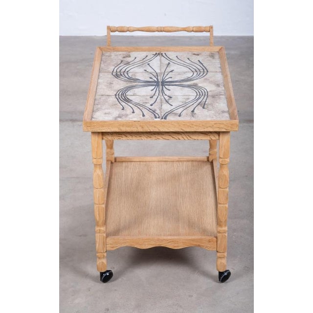 1960s Danish Brutalist Oak Serving Table with Ceramic Tiles, 1960s For Sale - Image 5 of 9