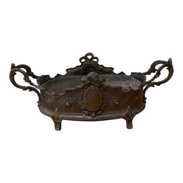 Antique French Jardiniere Art Nouveau Planter & Plant Potholder For Sale