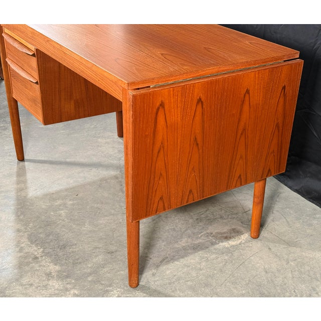 Wood Danish Modern Teak Drop-Leaf Writing Desk With Two Drawers, Denmark, 1960s For Sale - Image 7 of 12