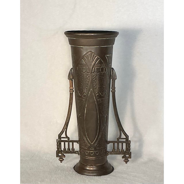 Antique Art Nouveau Copper and Brass Twin-Handled Vase, Attributed to Beldray England, Circa 1890 and 1919 For Sale In Greenville, SC - Image 6 of 12