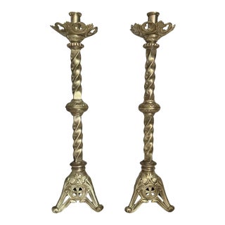 19th Century Italian Paschal Candleholder Bronze Venice Torchères Candlesticks For Sale