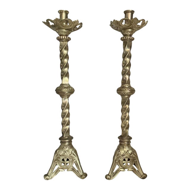 19th Century Italian Paschal Candleholder Bronze Venice Torchères Candlesticks For Sale