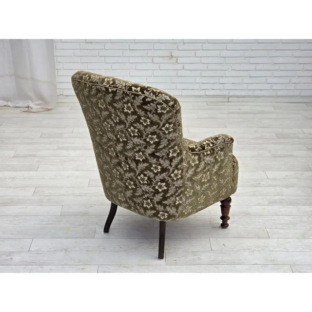 Danish Green Velour and Ash Wood Armchair, 1950s For Sale - Image 6 of 16