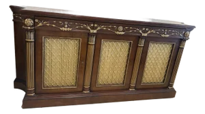Mahogany Inlaid Credenza W/Brass Grill Inset Doors