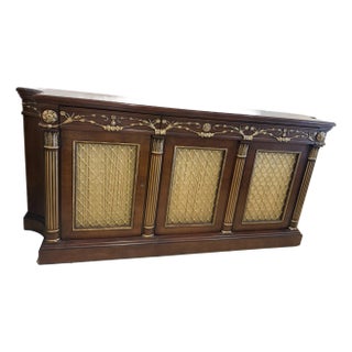 Regency Mahogany Inlaid Credenza W/Brass Grill Inset Doors For Sale