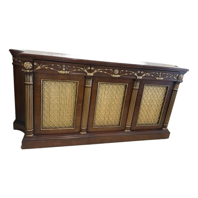 Regency Mahogany Inlaid Credenza W/Brass Grill Inset Doors For Sale